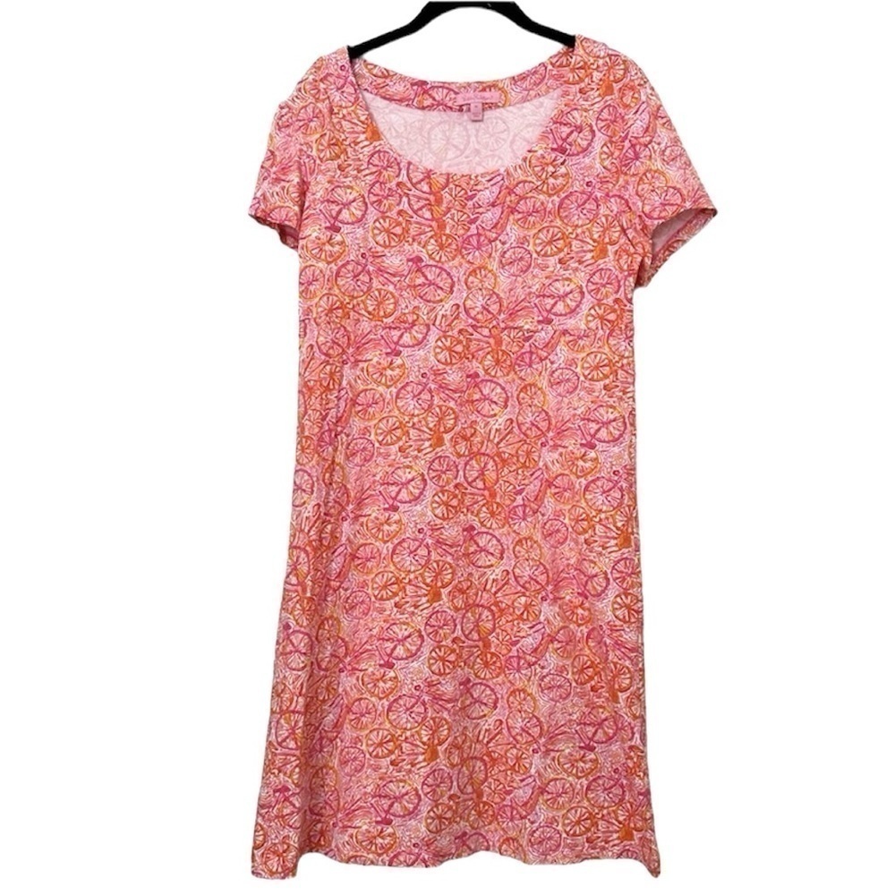 Lilly Pulitzer Hotty Pink Ten Speed Bike Print Cotton T Shirt Dress Womens M